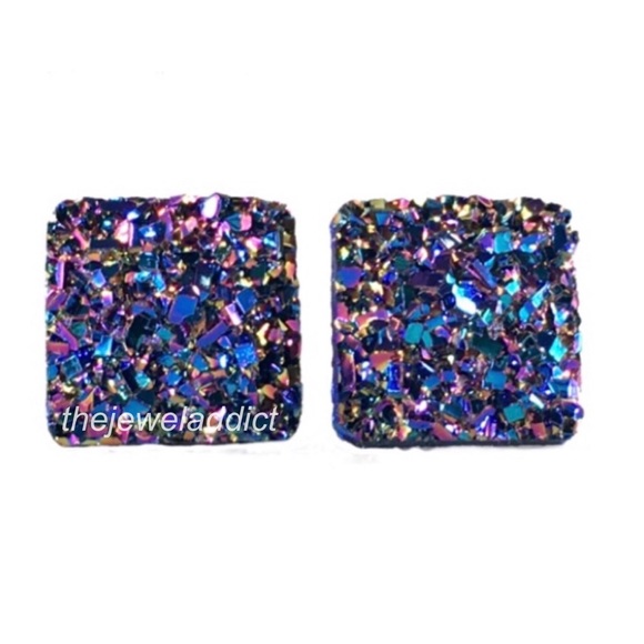 3 for 15🎀sm blue raspberry faux Druzy sq studs - Picture 2 of 5